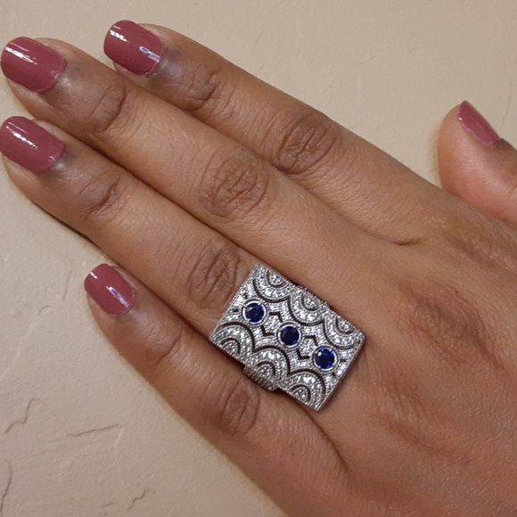 925, 2.48ctw Genuine Blue Sapphire & White Topaz Ring. FIRM. - Picture 11 of 17